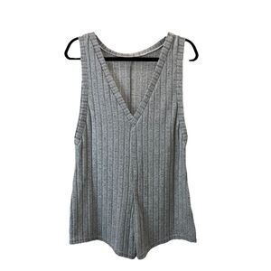 Shein Gray Ribbed Sleeveless V Neck Shorts Romper Womens Size L